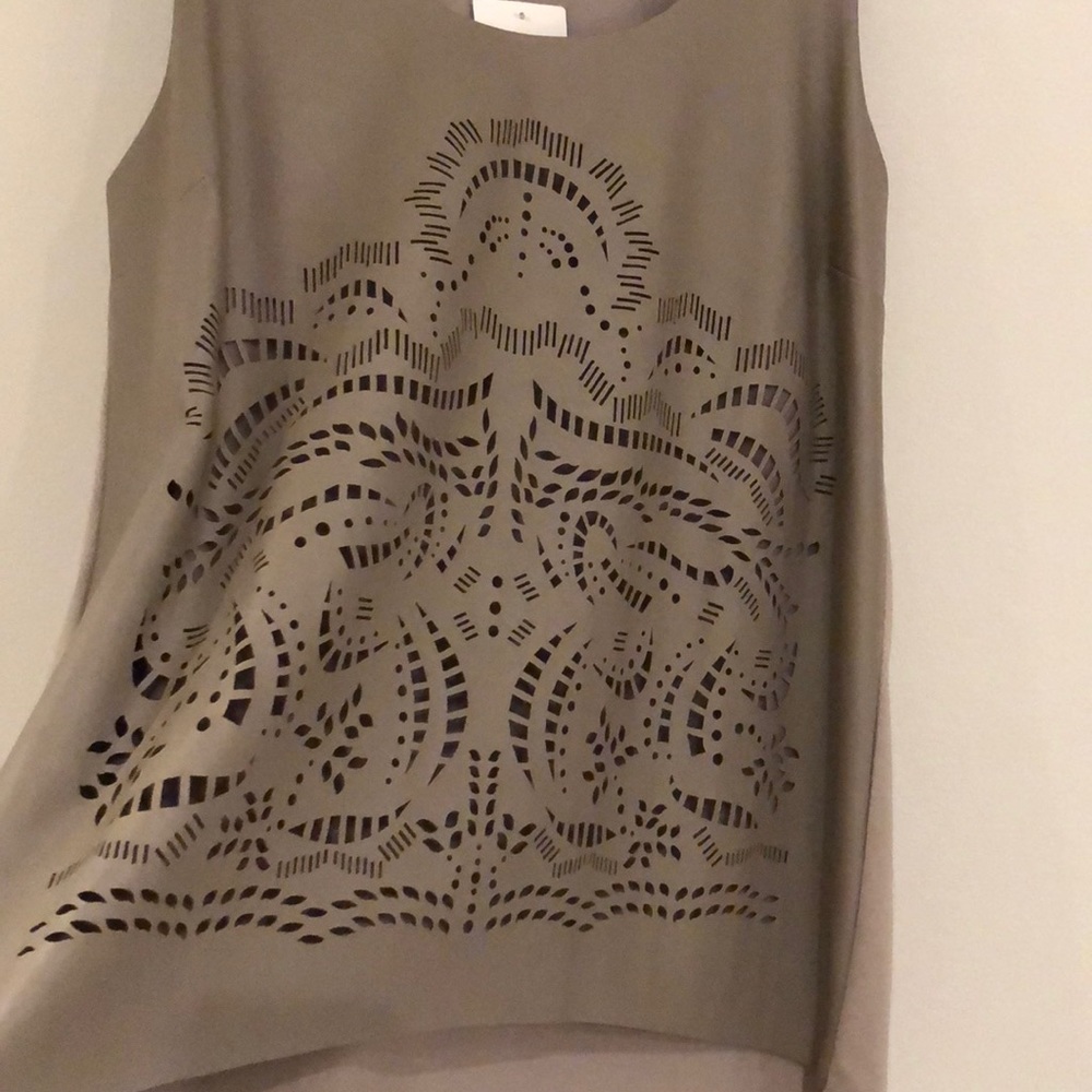 Leather front slate color tank top